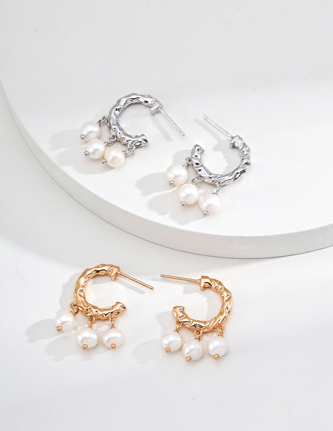 C Type Dangle Pearl Stud Earrings